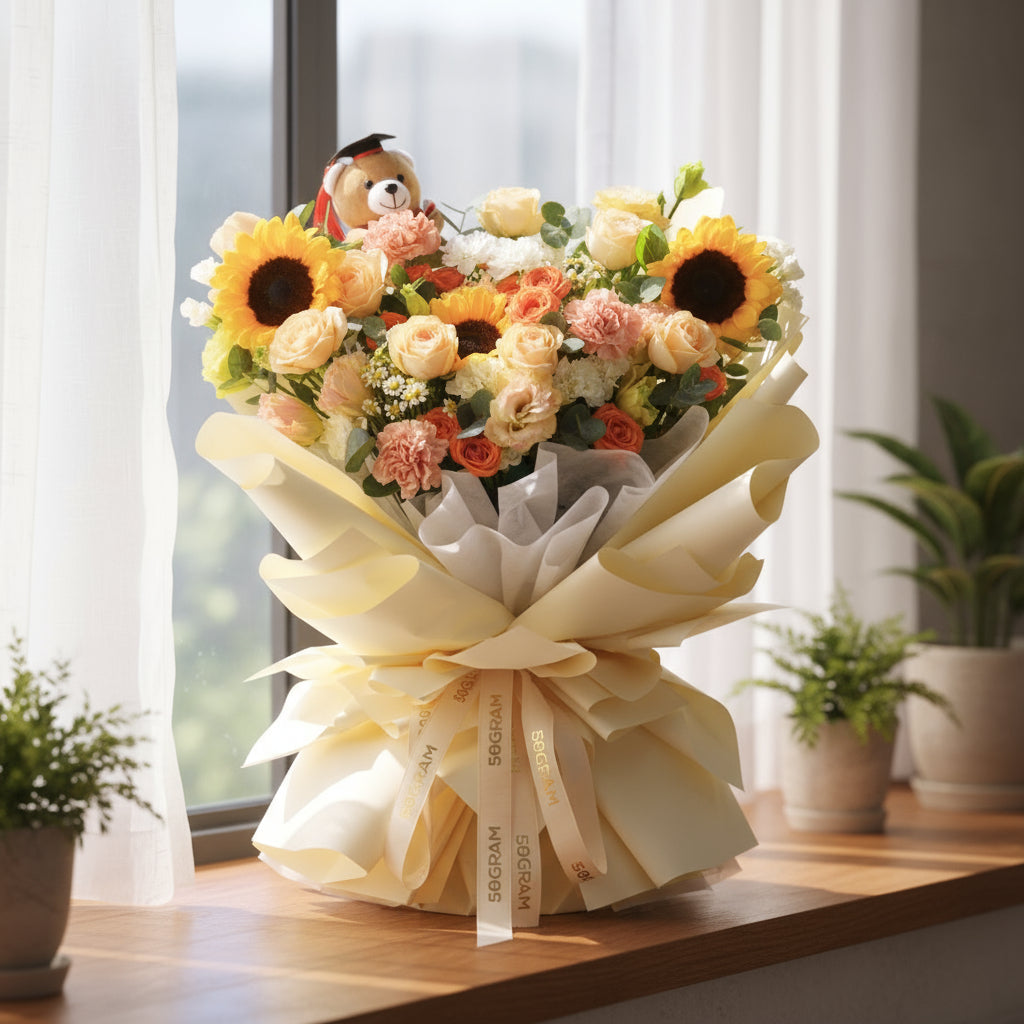 Bubbly Posy Sunflower Hand Bouquet