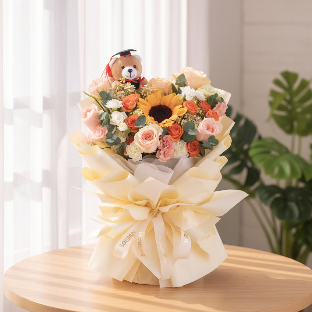 Bubbly Posy Sunflower Hand Bouquet