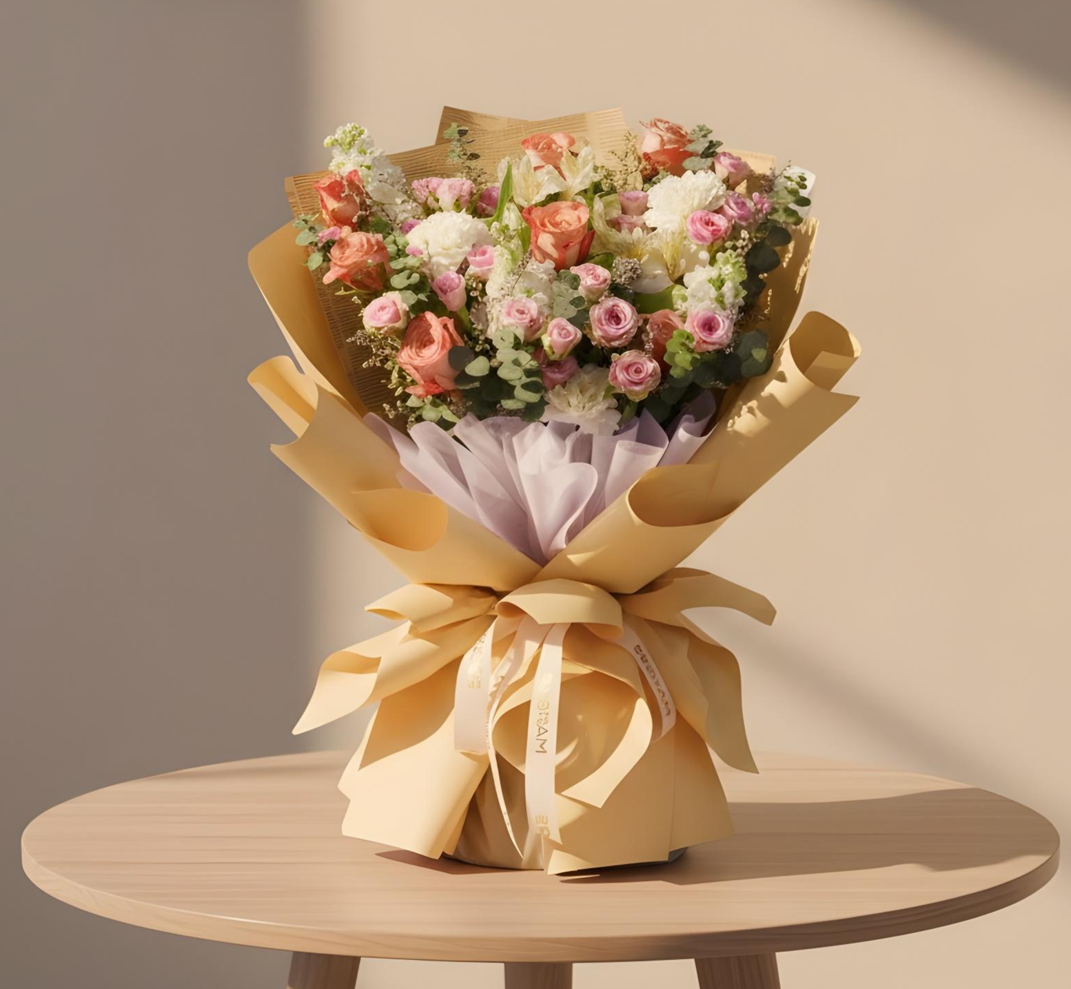 Burlap Kiss Cappuccinno Rose Hand Bouquet