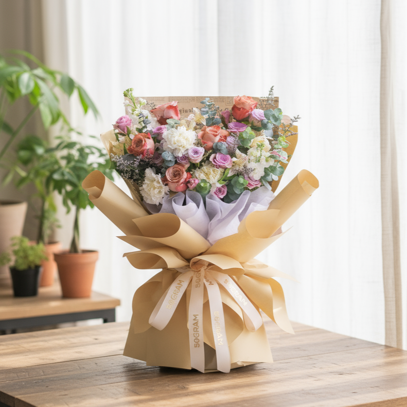 Burlap Kiss Cappuccinno Rose Hand Bouquet