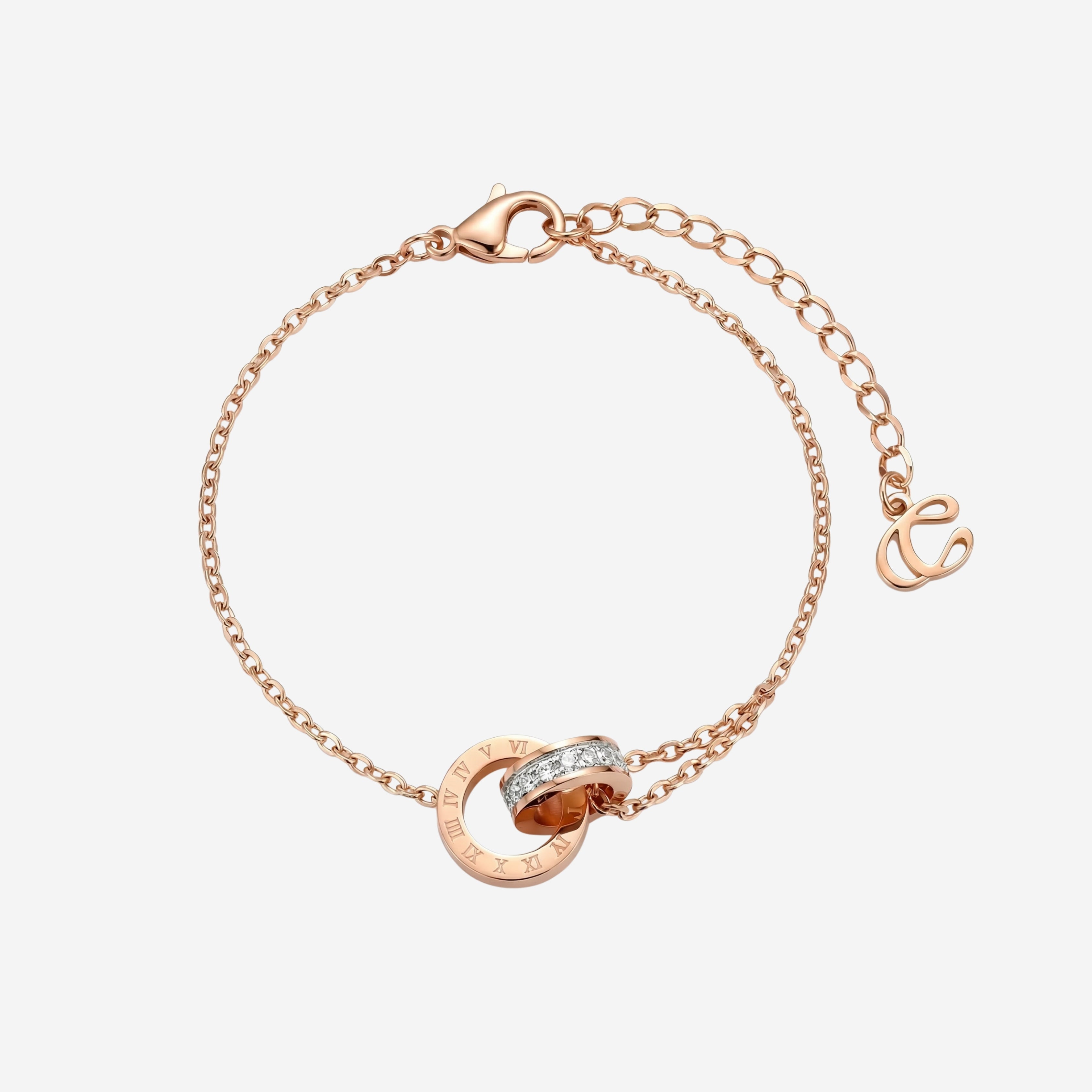 Athena Classic Interlocking Roman Numeral Bracelet in Rose Gold