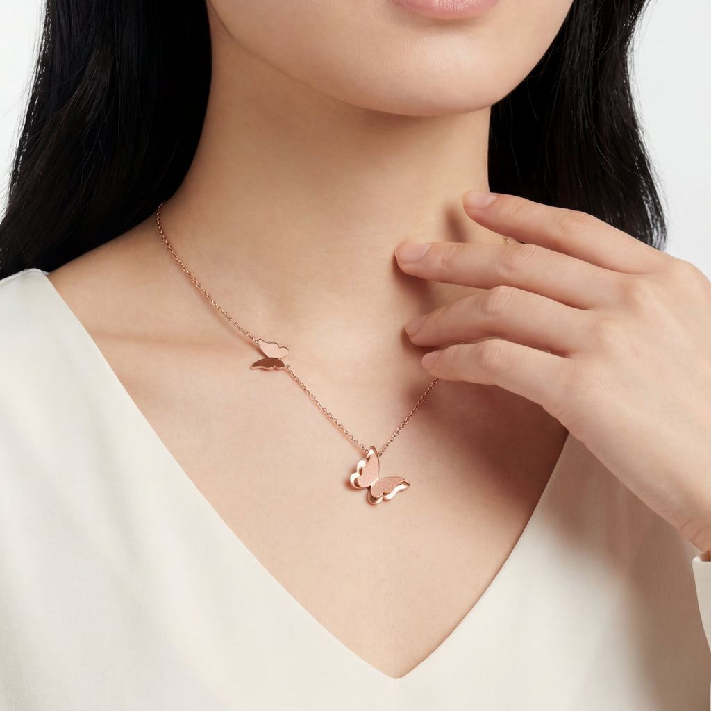 Queen Alexandra Butterfly Rose Gold Necklace