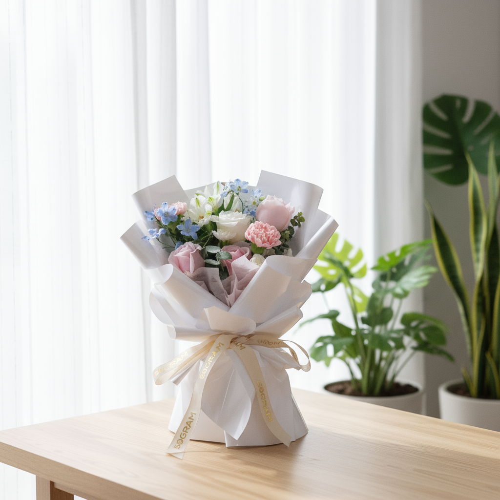 Cotton Kiss Pink Roses Hand Bouquet