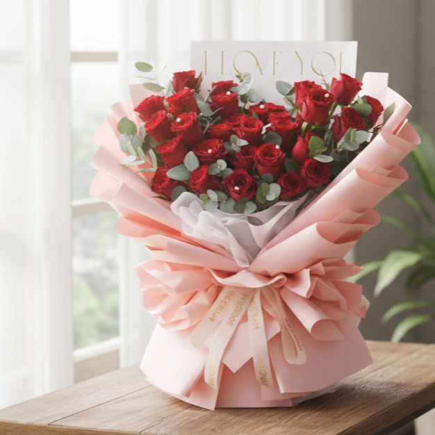 Crimson Whispers Red Roses Hand Bouquet