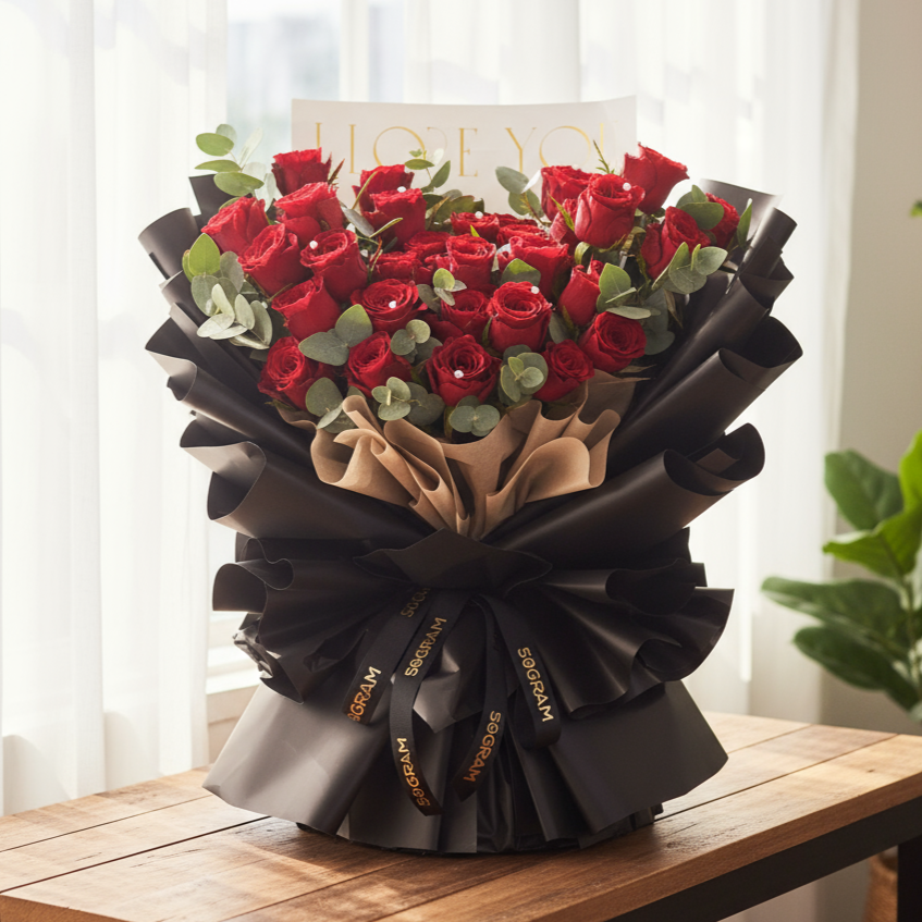 Ebony Love Red Roses Hand Bouquet