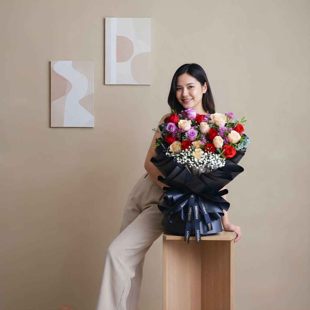 Evermore Red and Champagne Roses Hand Bouquet - 2