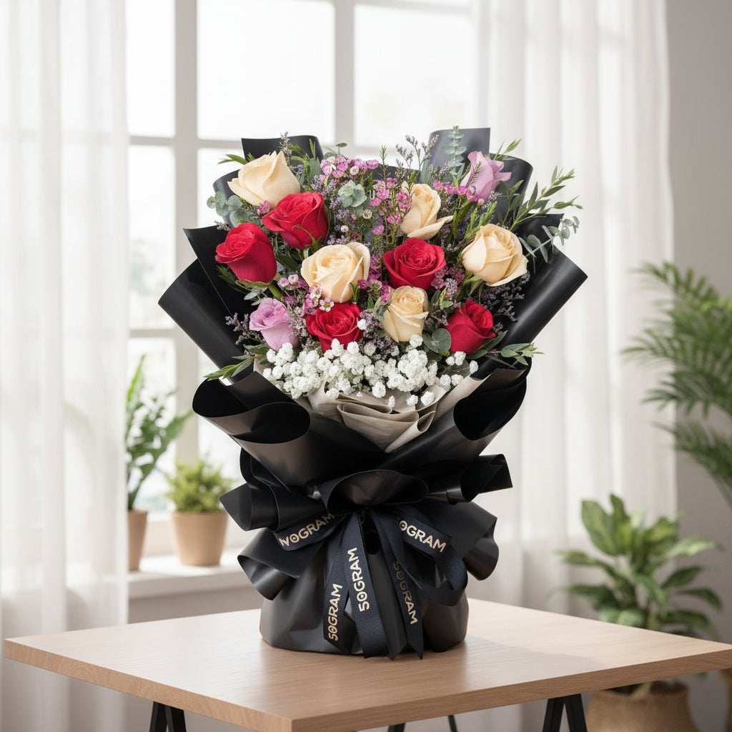Evermore Red and Champagne Roses Hand Bouquet - 6