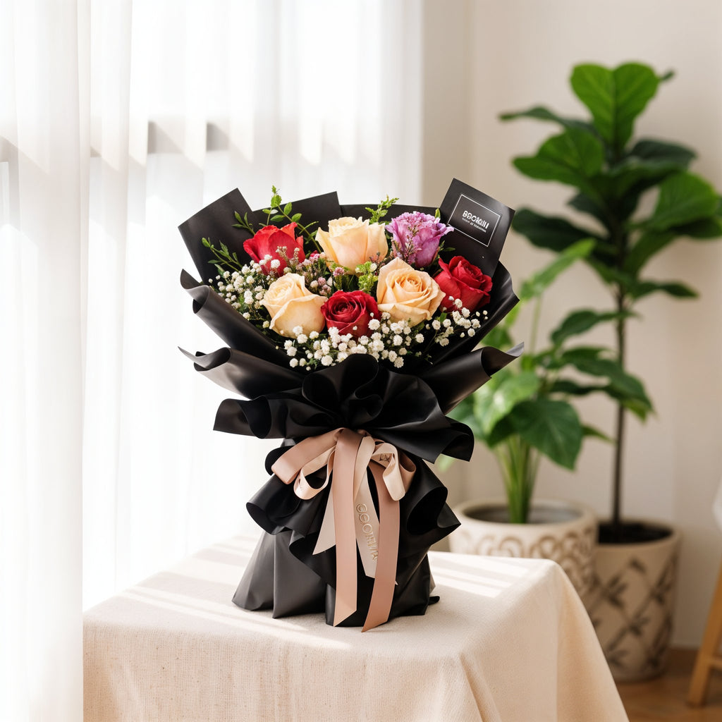 Evermore Red and Champagne Roses Hand Bouquet - 5
