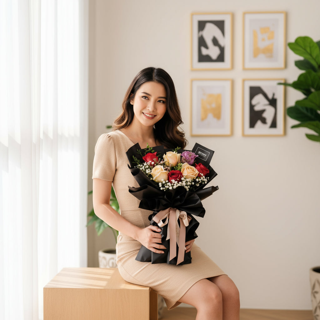 Evermore Red and Champagne Roses Hand Bouquet - 4