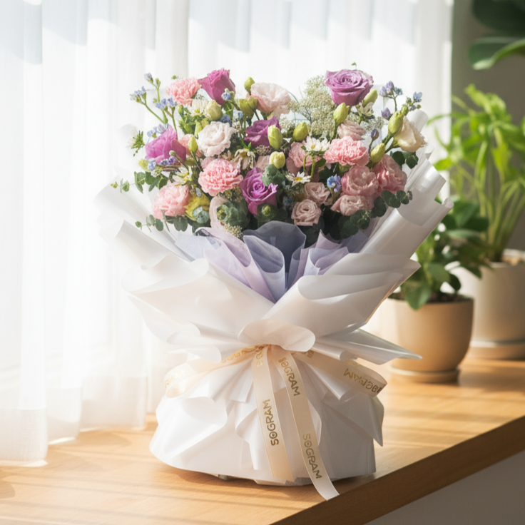 Fairy Floss Purple Roses Hand Bouquet