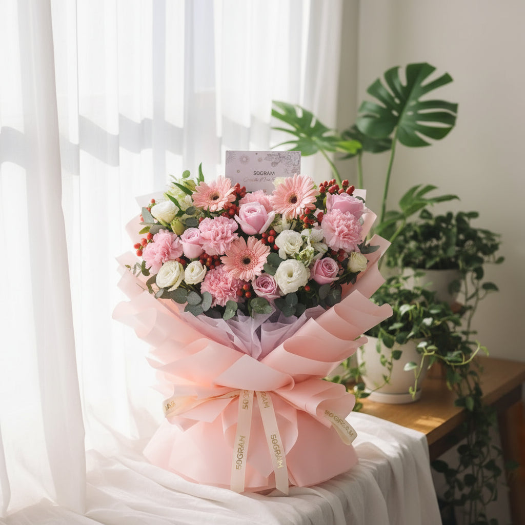 Gentle Grace Pink Daisy Hand Bouquet - 8