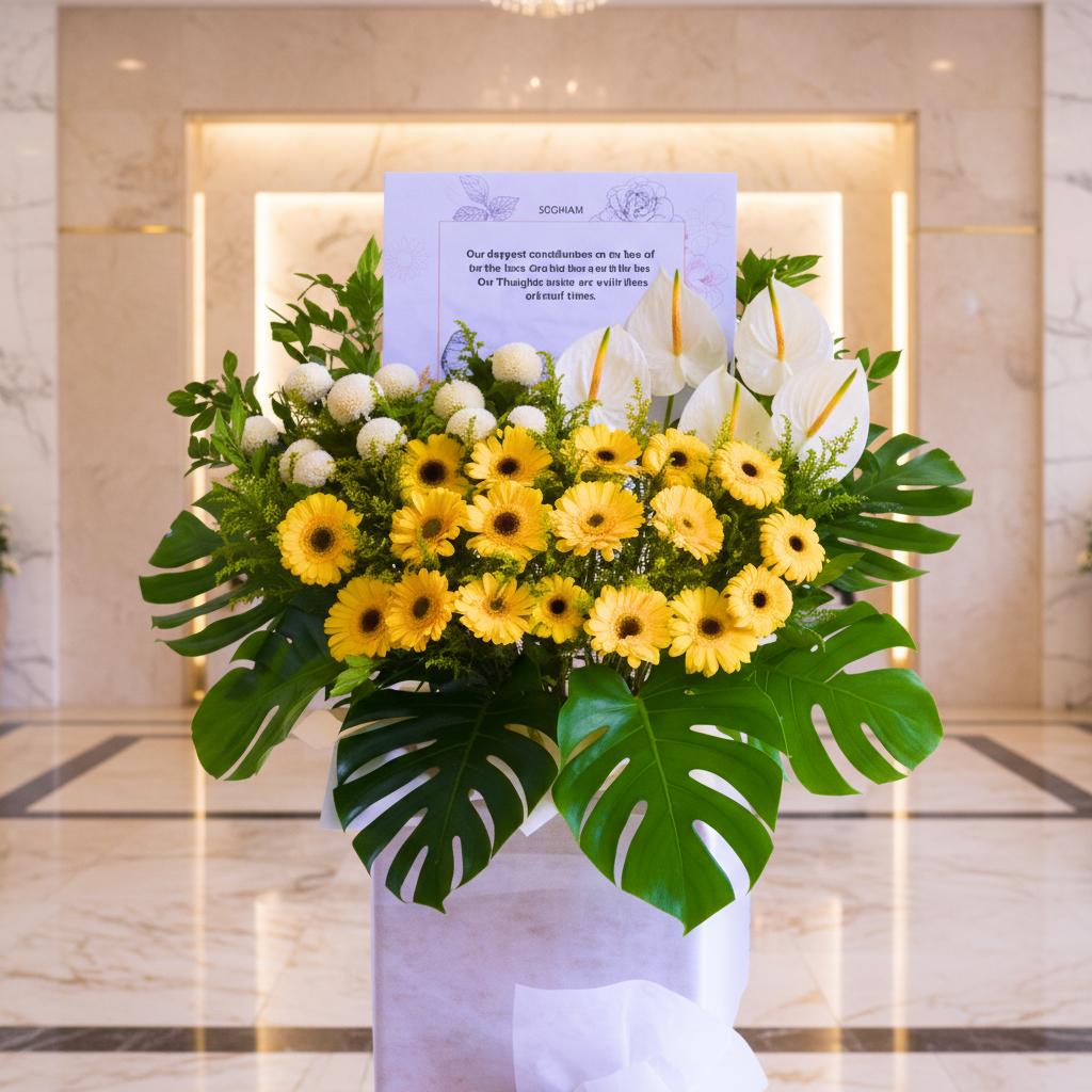 Golden Serenade | Condolences Flower Stand - 8