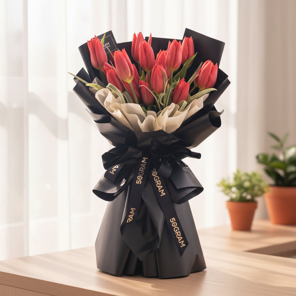 Kissed by Tulips Red Tulip Hand Bouquet - 8