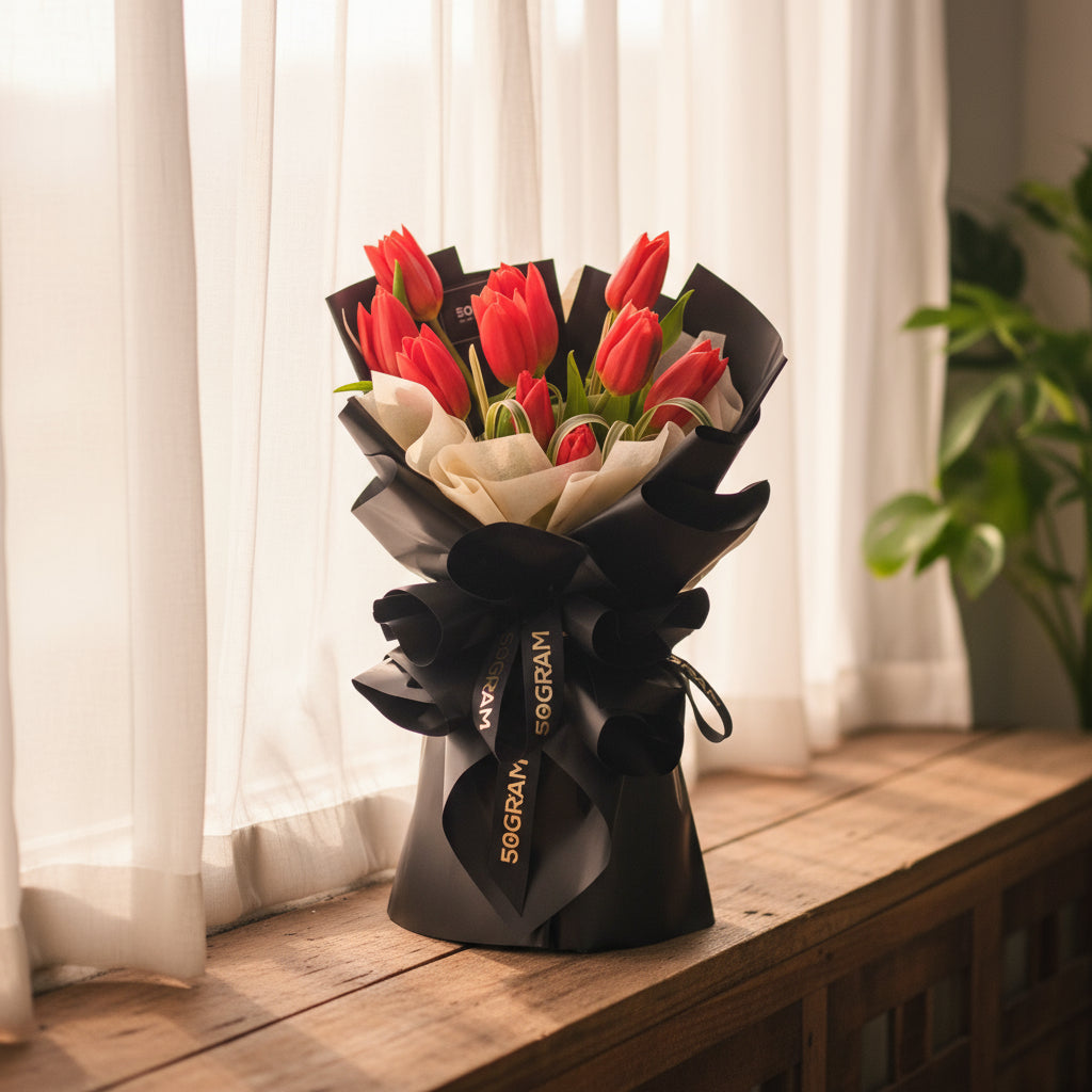 Kissed by Tulips Red Tulip Hand Bouquet - 7