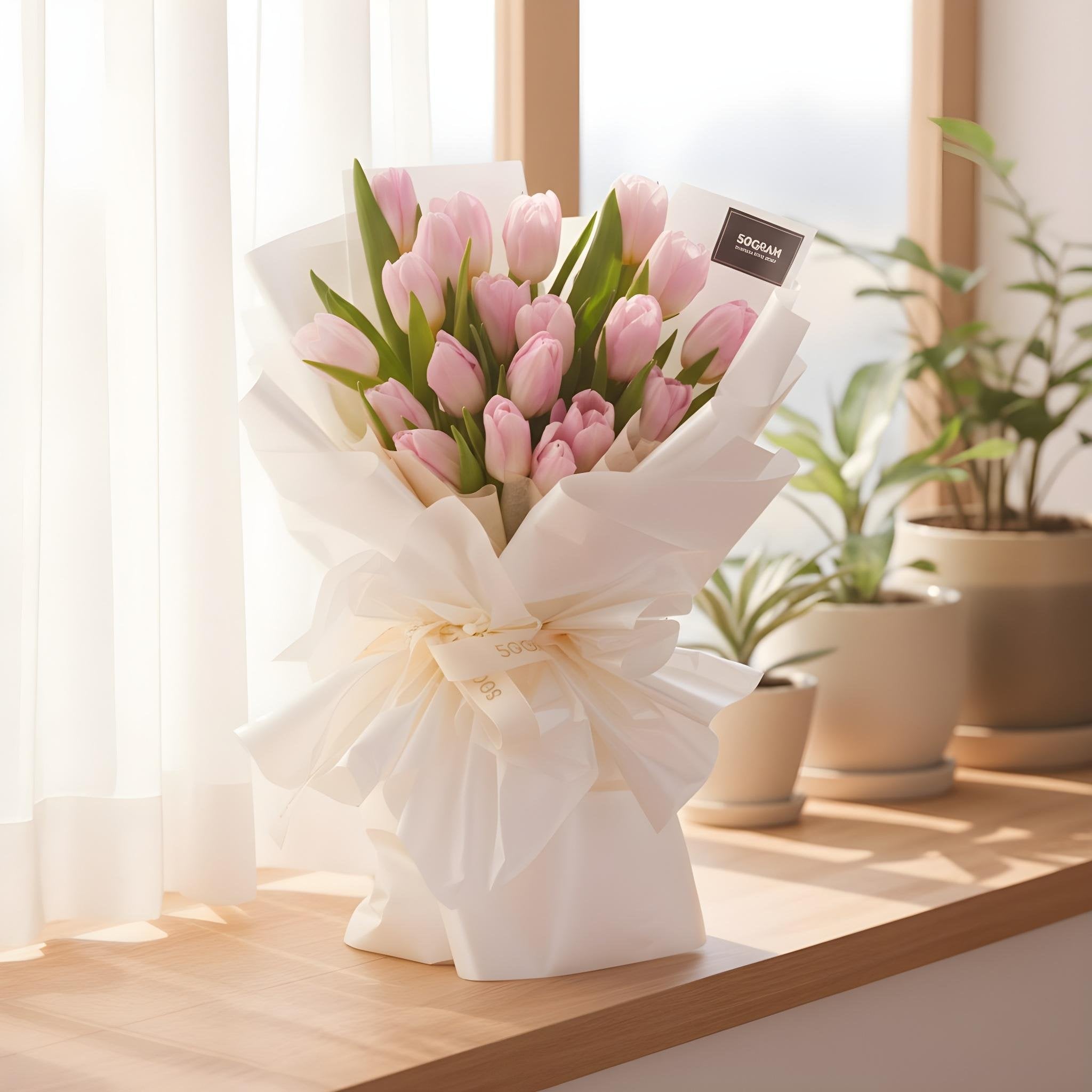Light Pink Tulips Hand Bouquet - 8