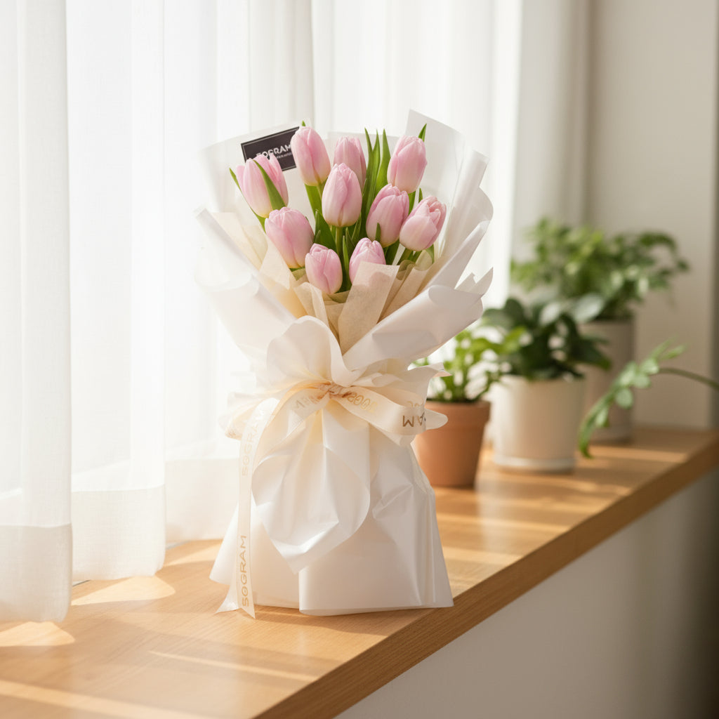 Light Pink Tulips Hand Bouquet - 7