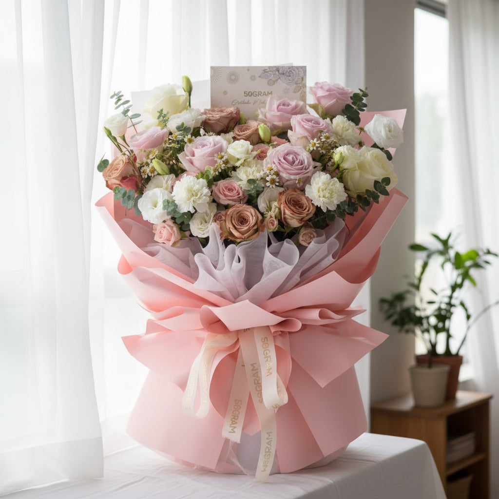 Love Bonds Pink Roses Hand Bouquet