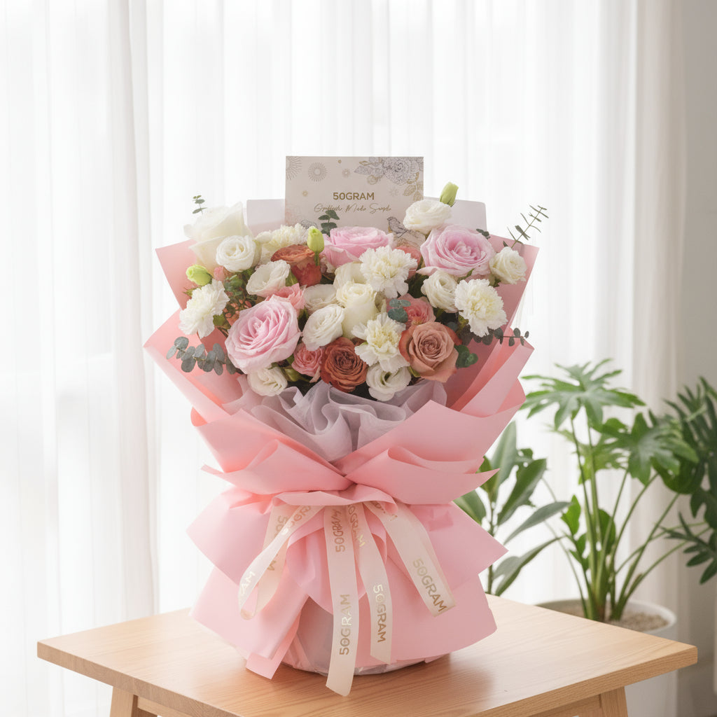 Love Bonds Pink Roses Hand Bouquet