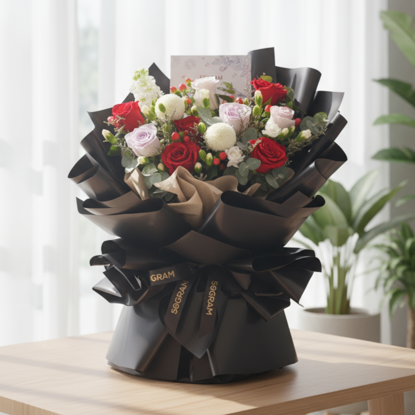 Moonlit Love Red Roses Hand Bouquet