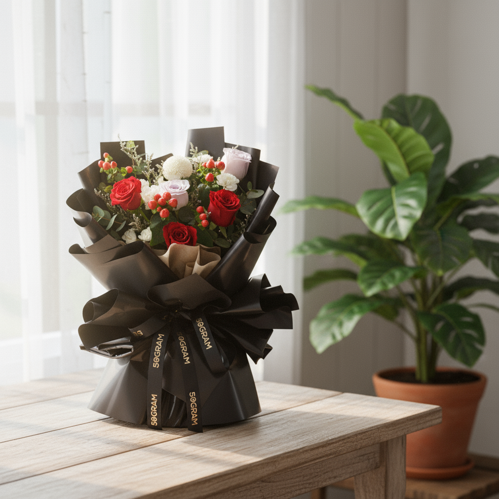 Moonlit Love Red Roses Hand Bouquet