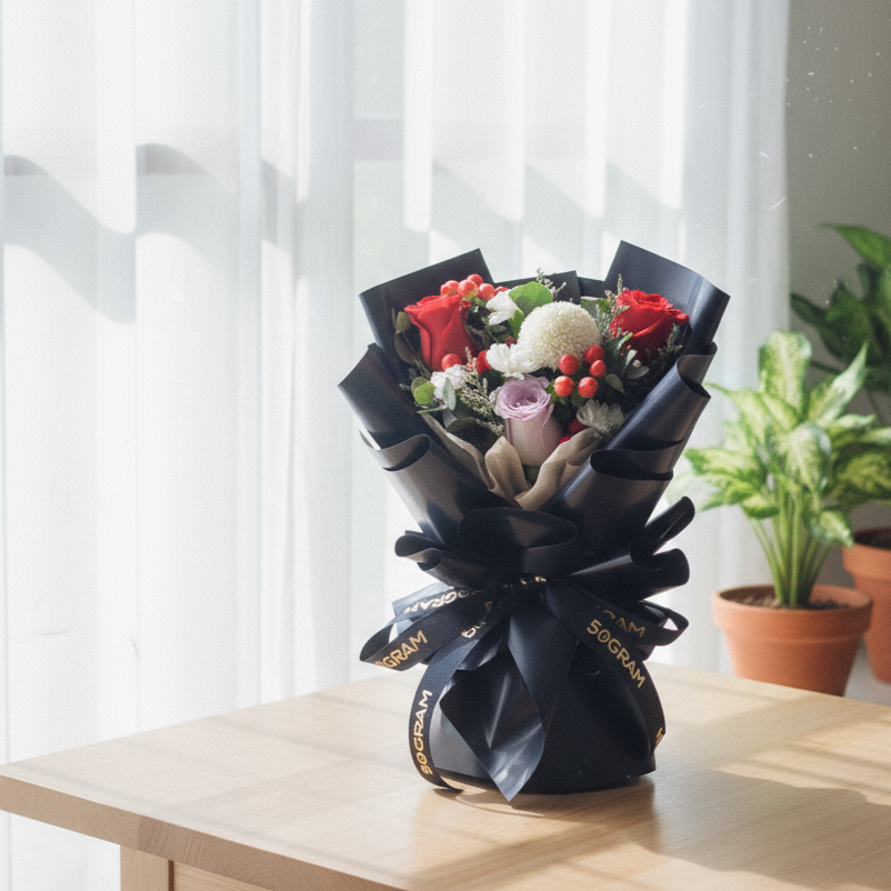 Moonlit Love Red Roses Hand Bouquet