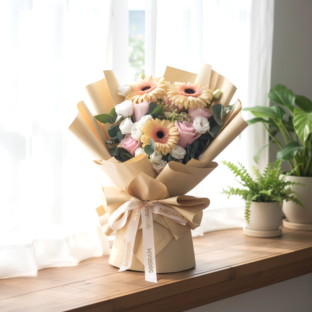 My Everything Champagne Daisy Hand Bouquet - 9
