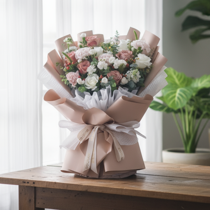 Neutral Muse Cappuccino Roses Hand Bouquet