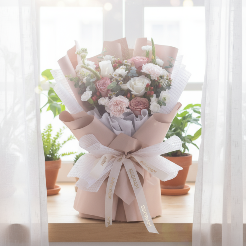 Neutral Muse Cappuccino Roses Hand Bouquet