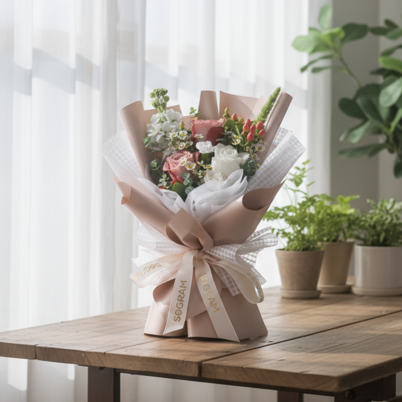 Neutral Muse Cappuccino Roses Hand Bouquet