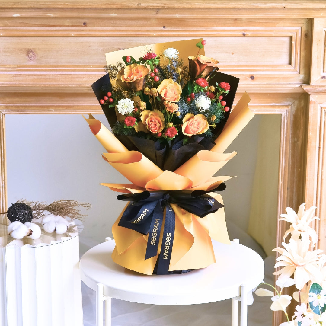 Pumpkin Kiss Orange Roses Hand Bouquet
