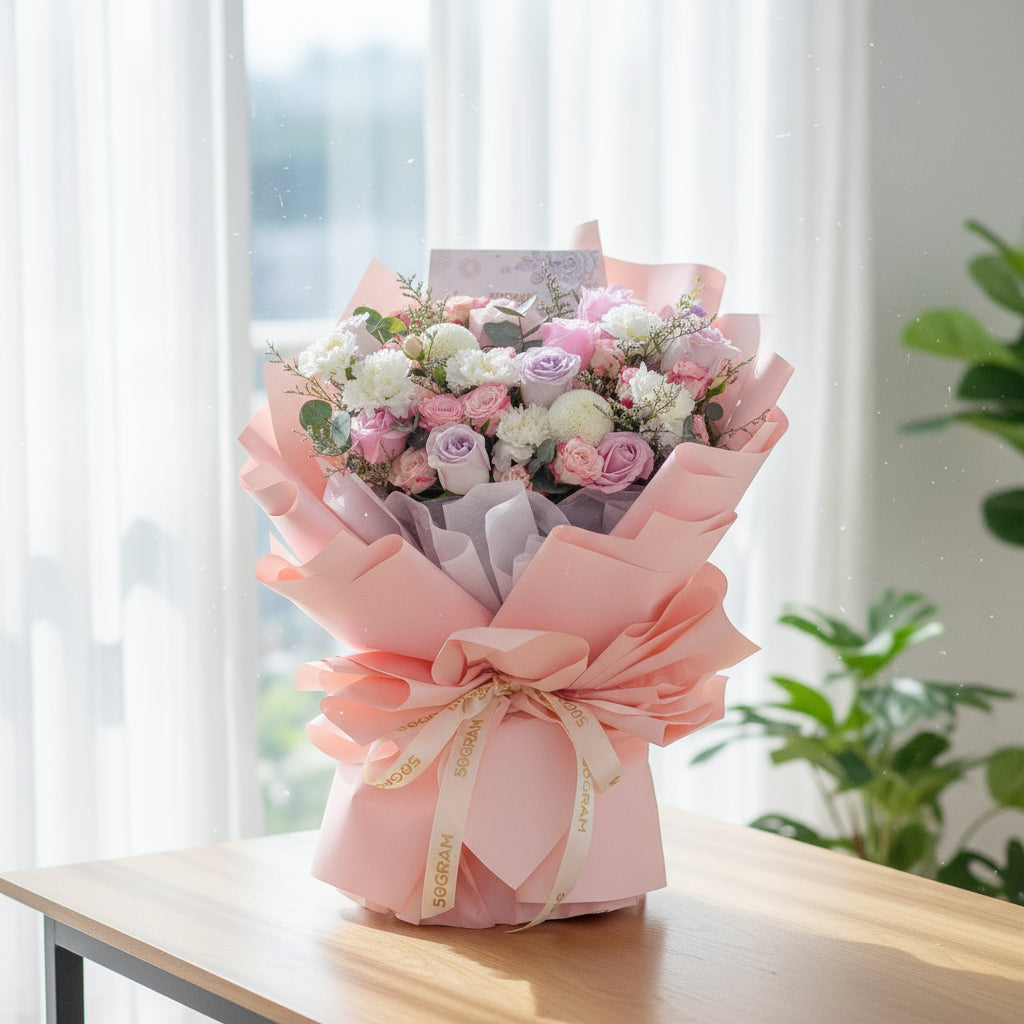 Starry Love Pink Roses Hand Bouquet
