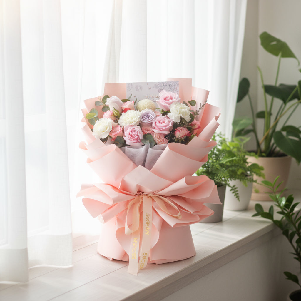 Starry Love Pink Roses Hand Bouquet