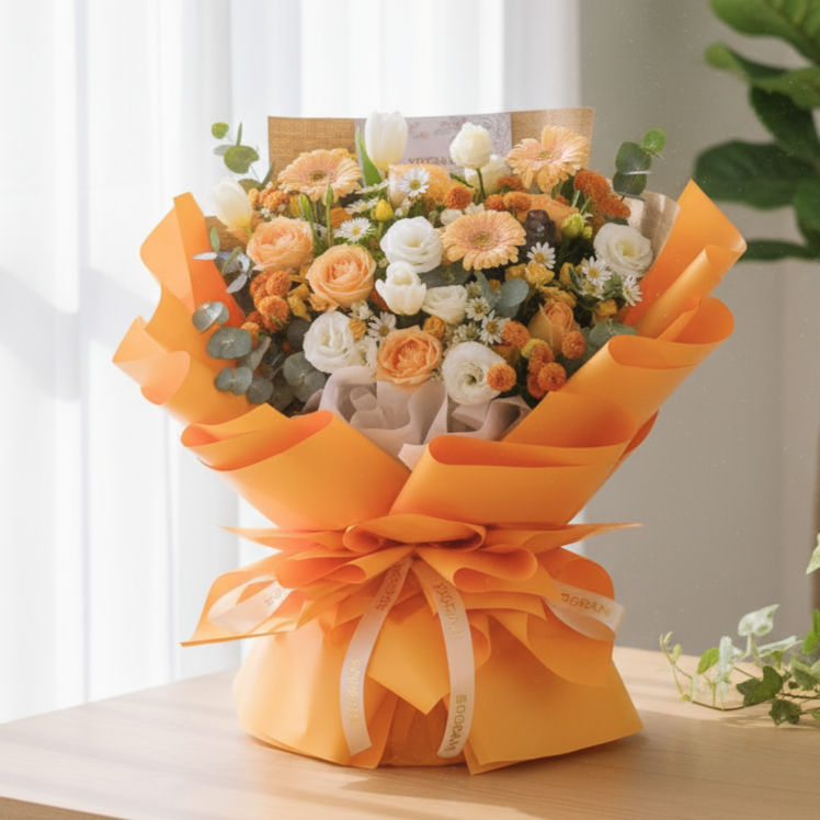 Sunset Symphony Champagne Roses Hand Bouquet