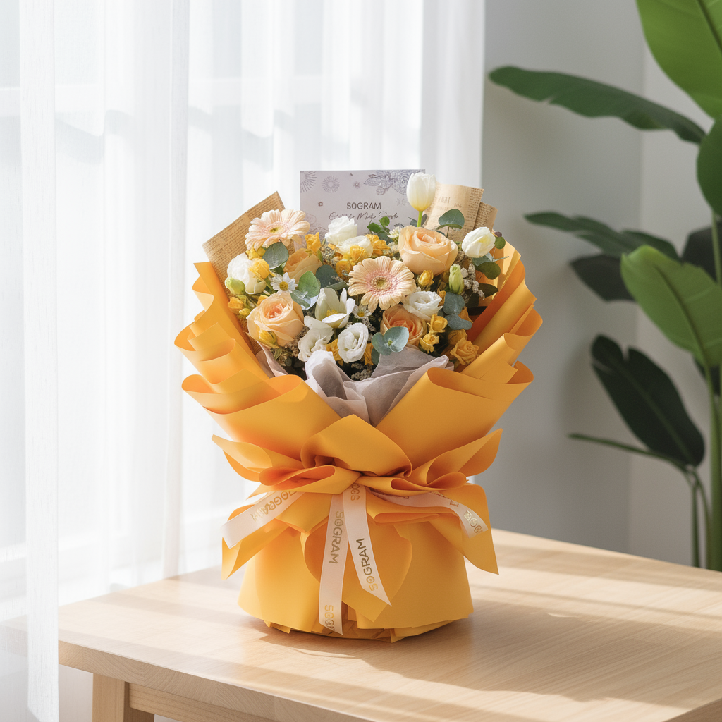 Sunset Symphony Champagne Roses Hand Bouquet