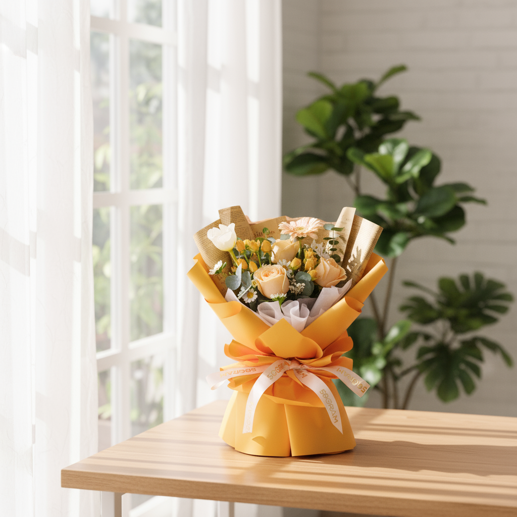 Sunset Symphony Champagne Roses Hand Bouquet