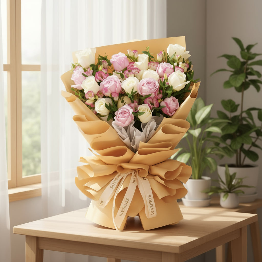 Sweet Heart Pink Roses Hand Bouquet - 8