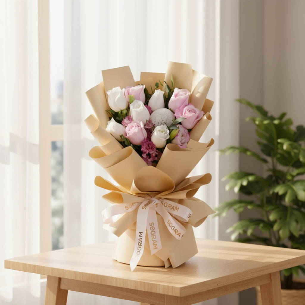 Sweet Heart Pink Roses Hand Bouquet - 7