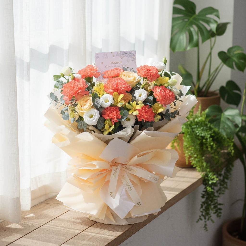 Tender Grateful Orange Carnation Hand Bouquet