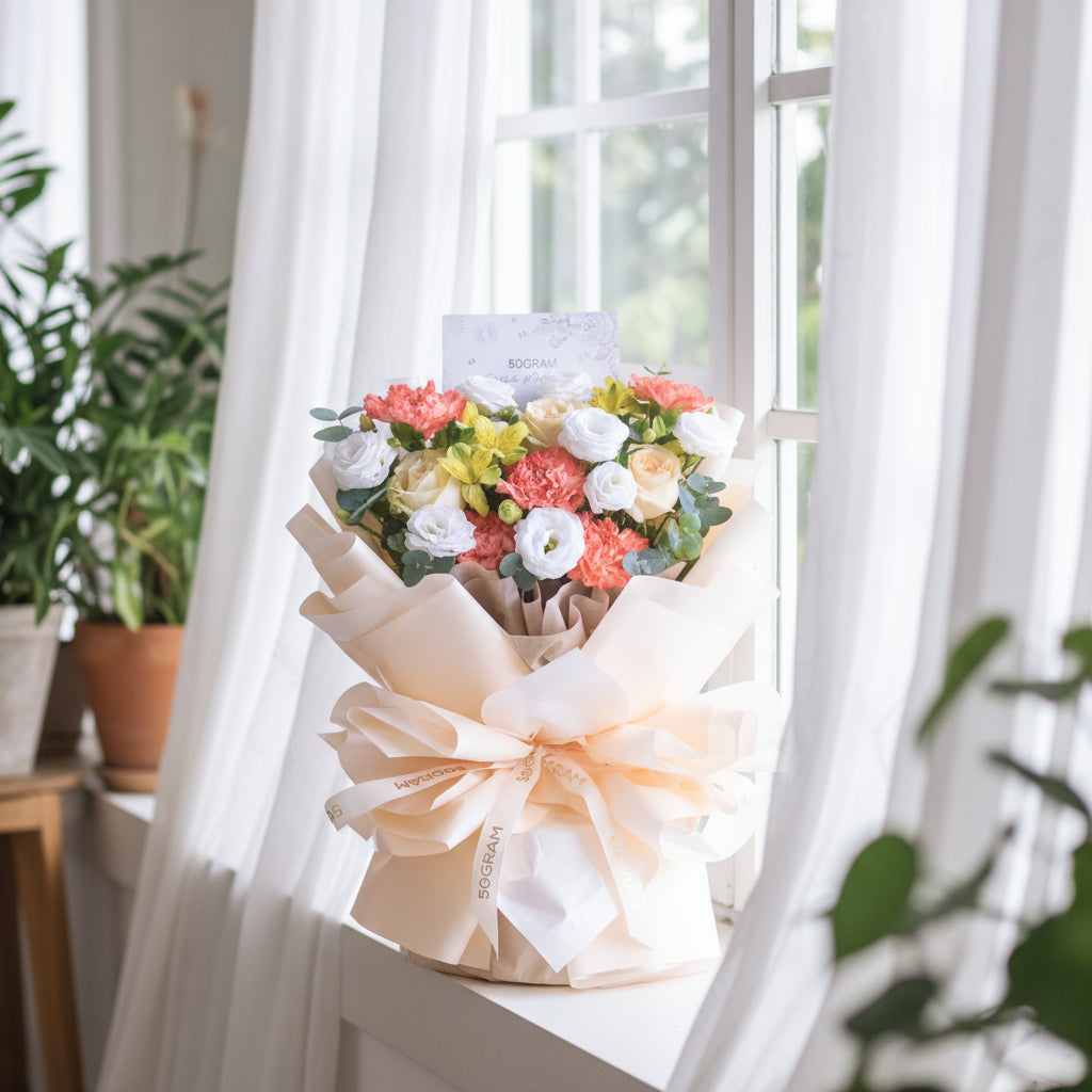 Tender Grateful Orange Carnation Hand Bouquet