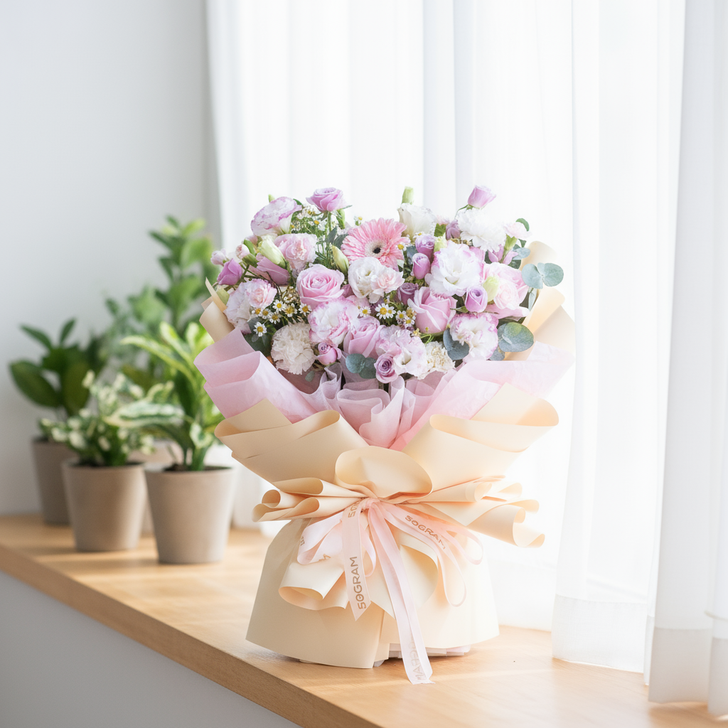 Velvet Nude Pink Roses Hand Bouquet