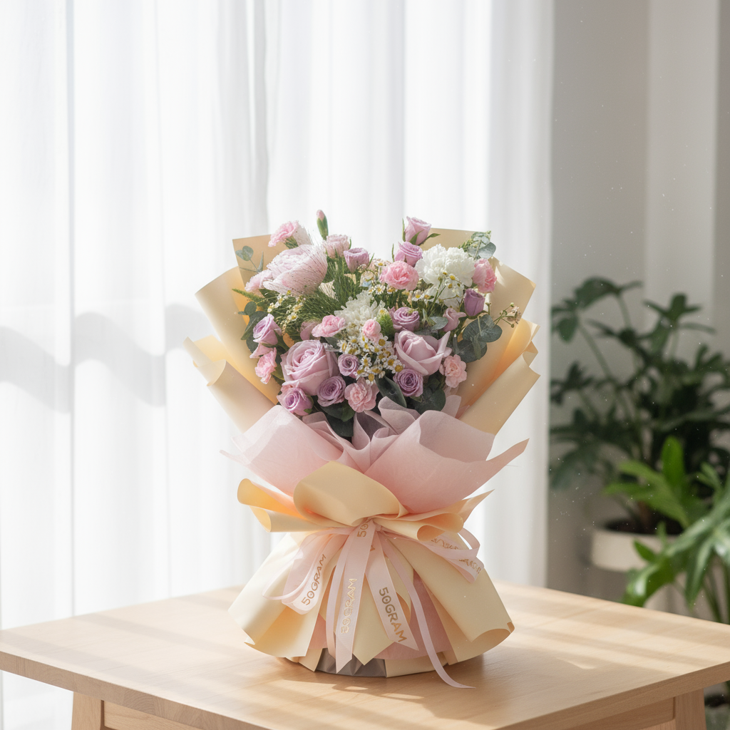 Velvet Nude Pink Roses Hand Bouquet