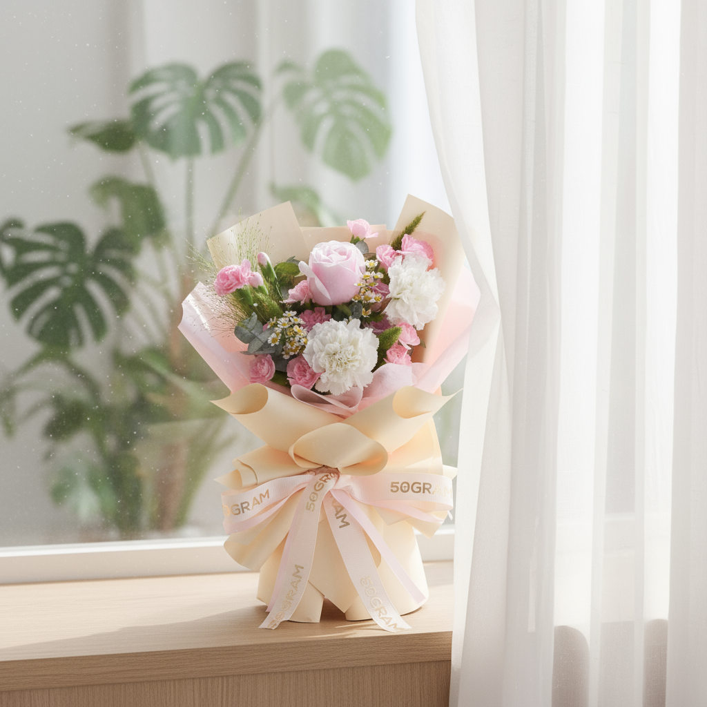 Velvet Nude Pink Roses Hand Bouquet