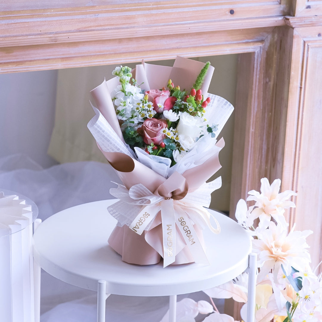 Neutral Muse Cappuccino Roses Hand Bouquet image 16