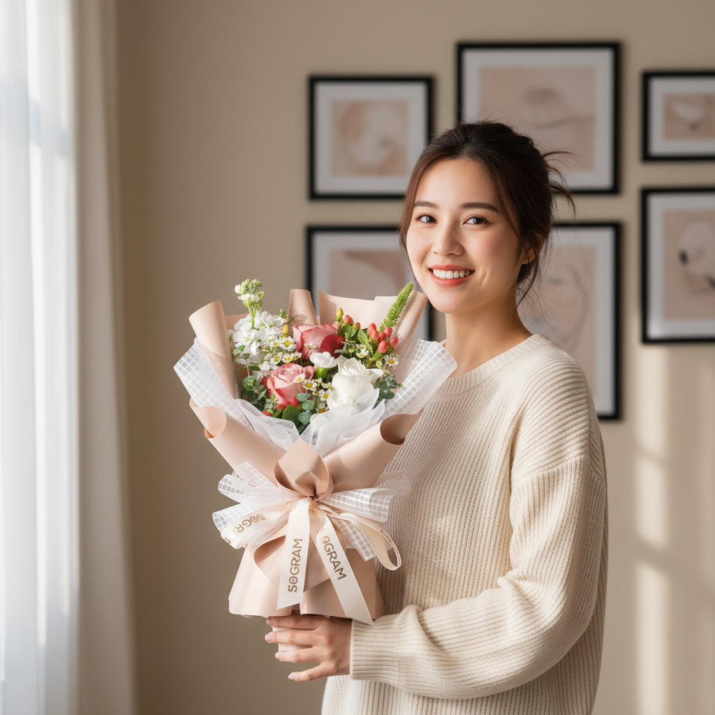 Neutral Muse Cappuccino Roses Hand Bouquet image 3