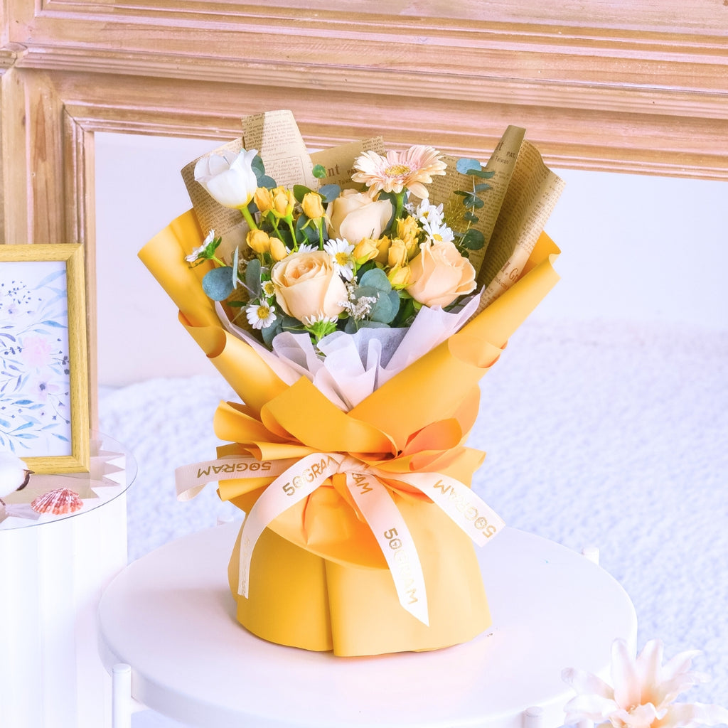 Sunset Symphony Champagne Roses Hand Bouquet image 5