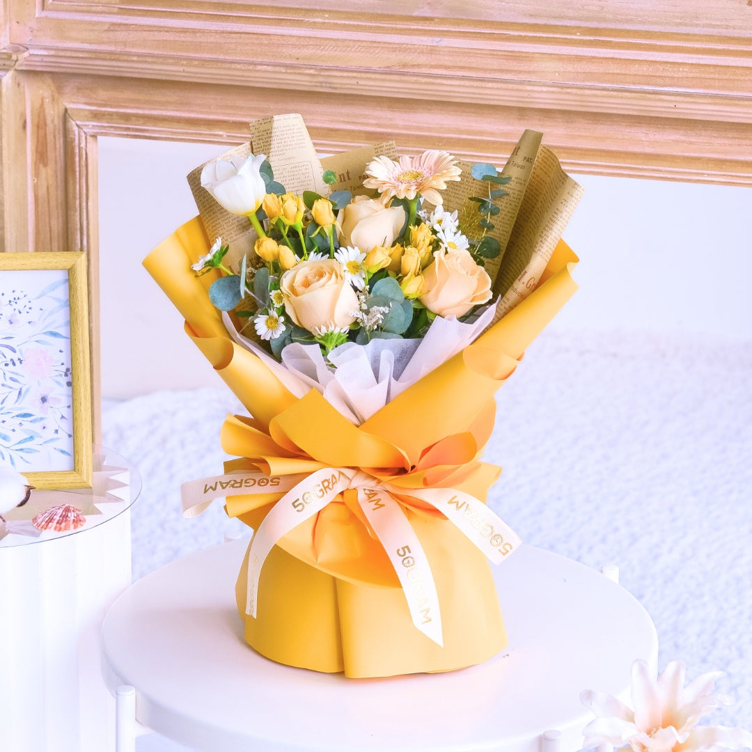 Sunset Symphony Champagne Roses Hand Bouquet image 5