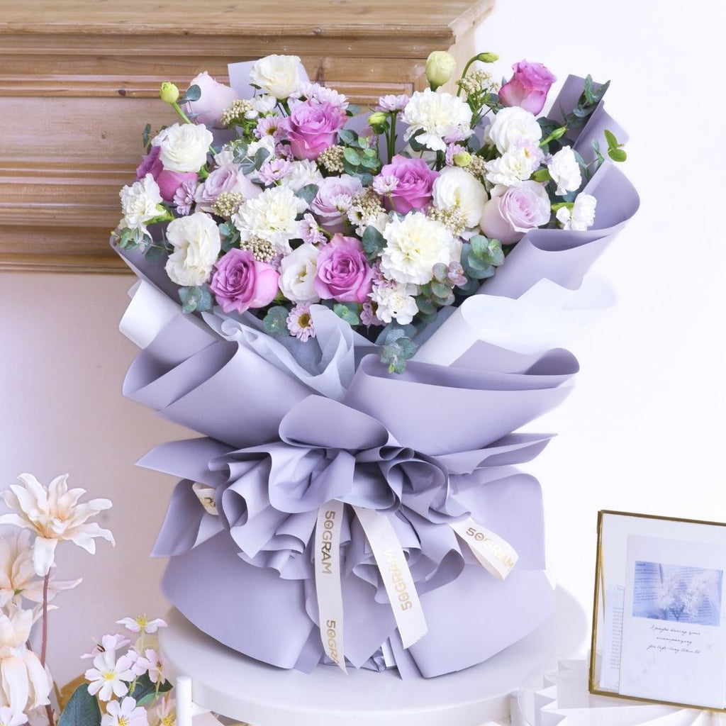 Misty Blooms Purple Roses Hand Bouquet image 13