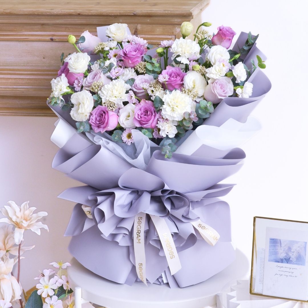 Misty Blooms Purple Roses Hand Bouquet image 13