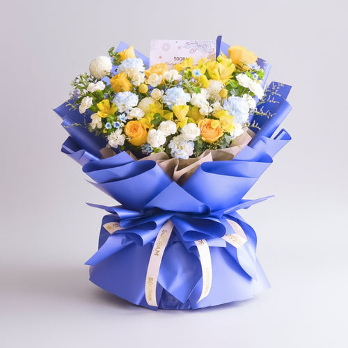 Blue Mirage Yellow Roses Hand Bouquet image 0