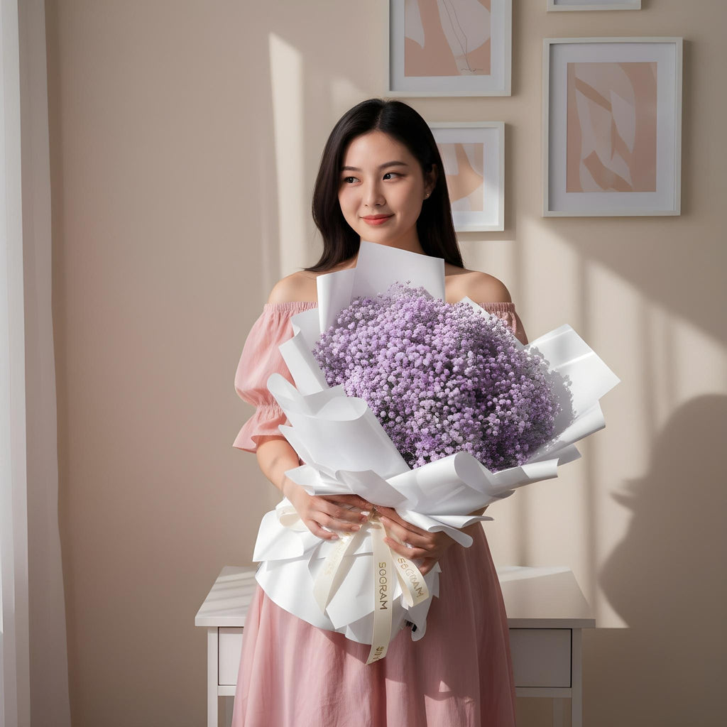 Baby Lavender Baby Breath Hand Bouquet image 1